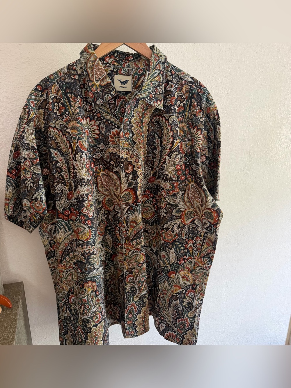 Yiume Men’s XXXL Paisley Floral Short Sleeve Button Up Shirt 100% Cotton